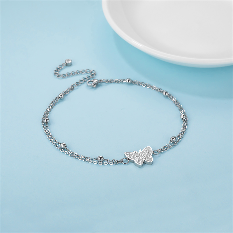 Simple Style Classic Style Butterfly Stainless Steel Inlay Zircon Women's Anklet display picture 4