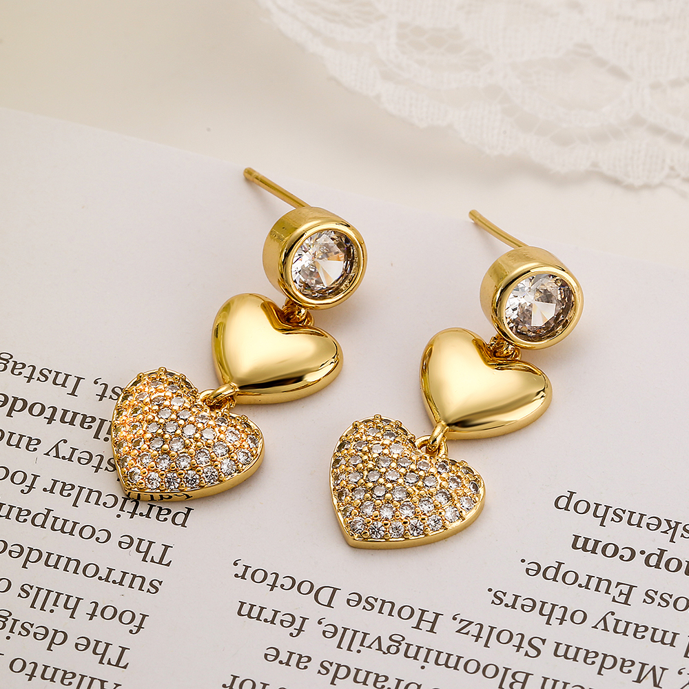 1 Pair Simple Style Classic Style Commute Heart Shape Plating Inlay Copper Zircon 18k Gold Plated Drop Earrings display picture 3