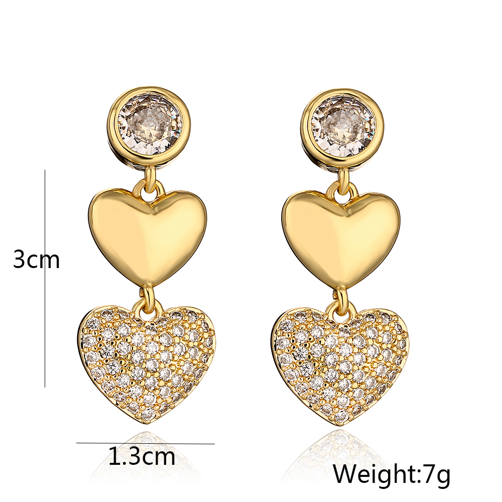1 Pair Simple Style Classic Style Commute Heart Shape Plating Inlay Copper Zircon 18k Gold Plated Drop Earrings display picture 1