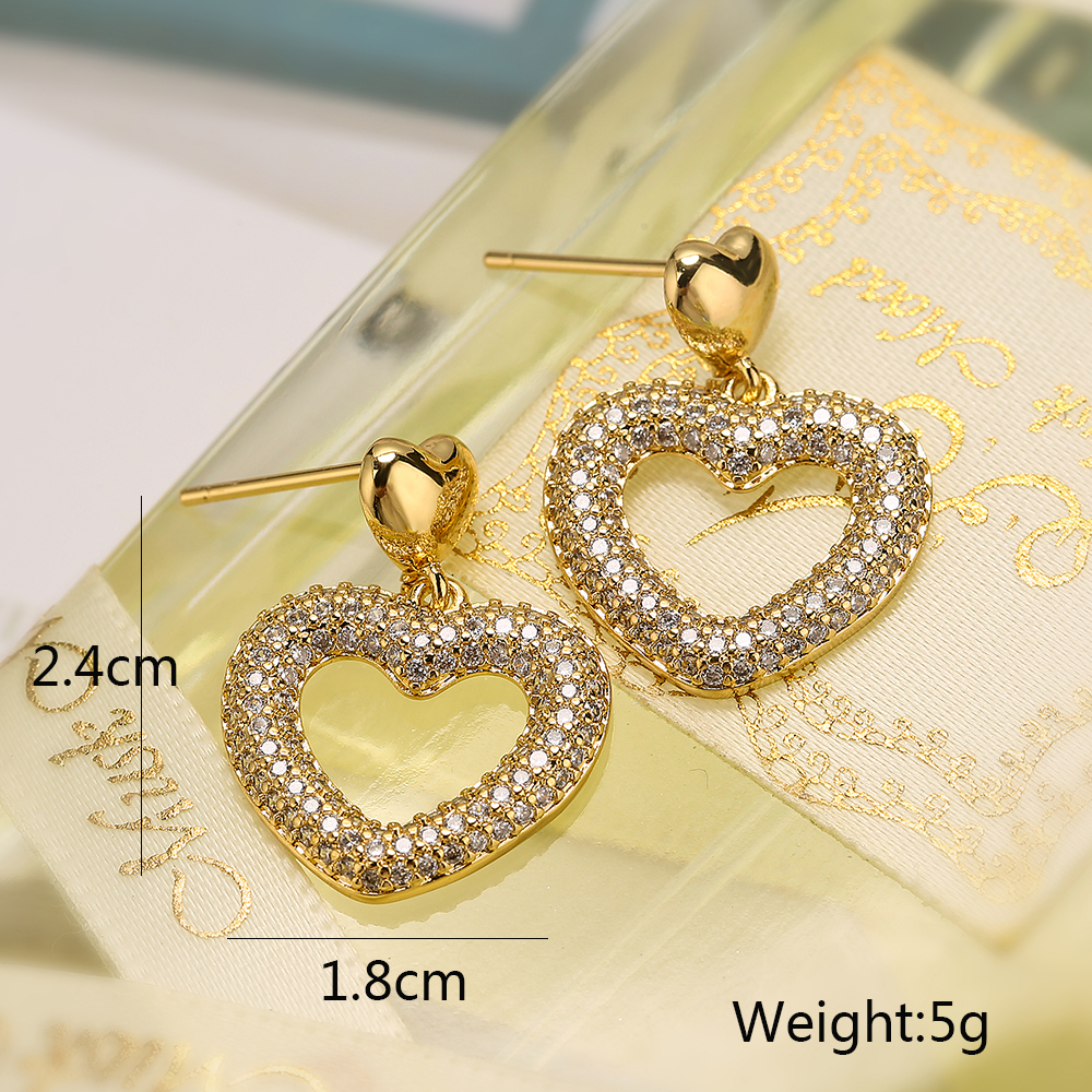 1 Pair Simple Style Classic Style Commute Heart Shape Plating Inlay Copper Zircon 18k Gold Plated Drop Earrings display picture 2
