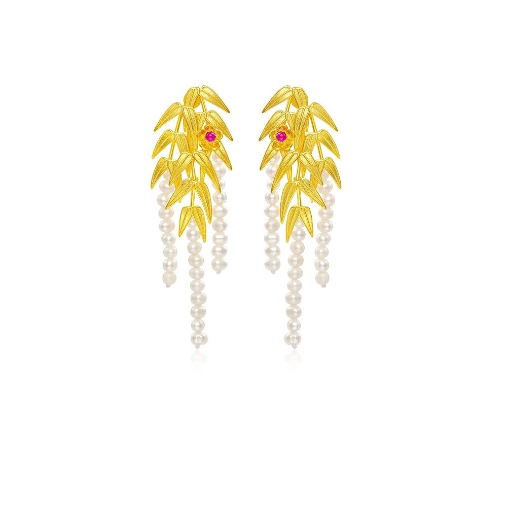 1 Pair Korean Style Leaves Inlay Alloy Pearl Drop Earrings display picture 2