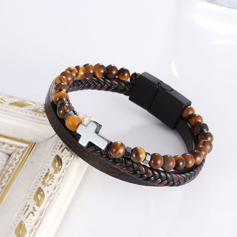 Commute Cross Pu Leather Natural Stone Copper Unisex Bracelets display picture 11