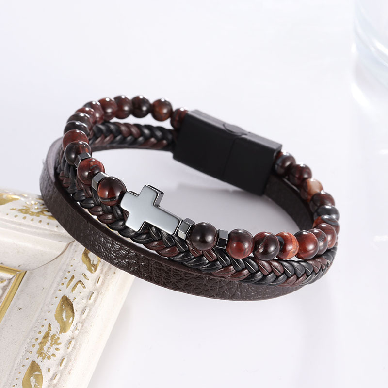 Commute Cross Pu Leather Natural Stone Copper Unisex Bracelets display picture 4