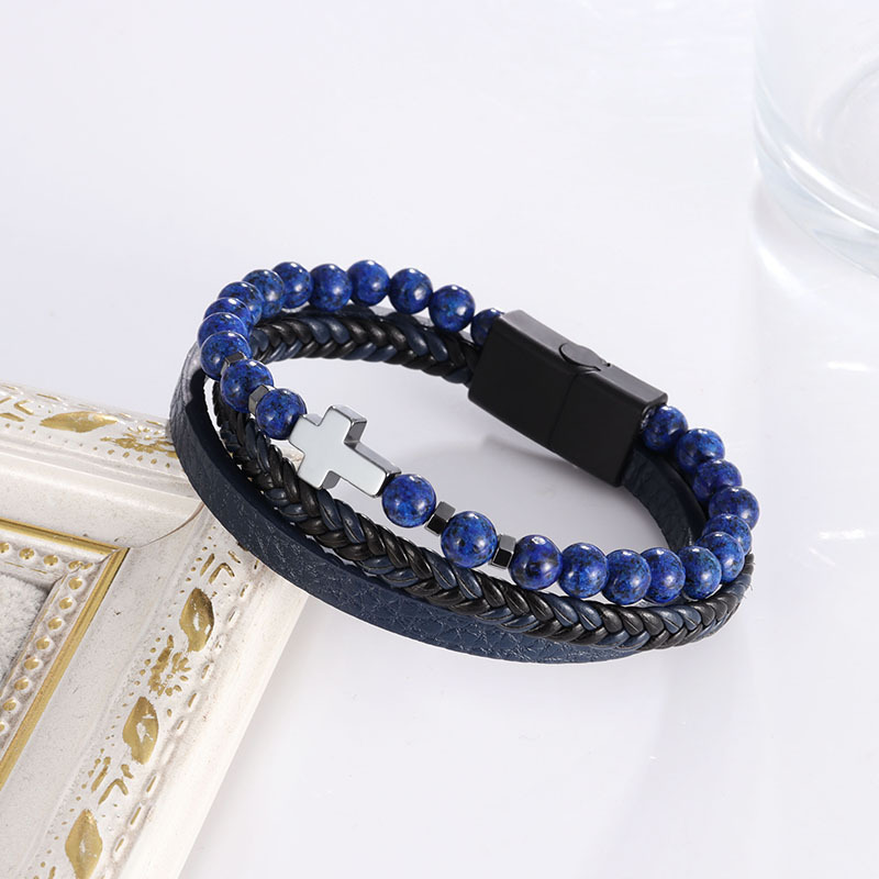 Commute Cross Pu Leather Natural Stone Copper Unisex Bracelets display picture 5