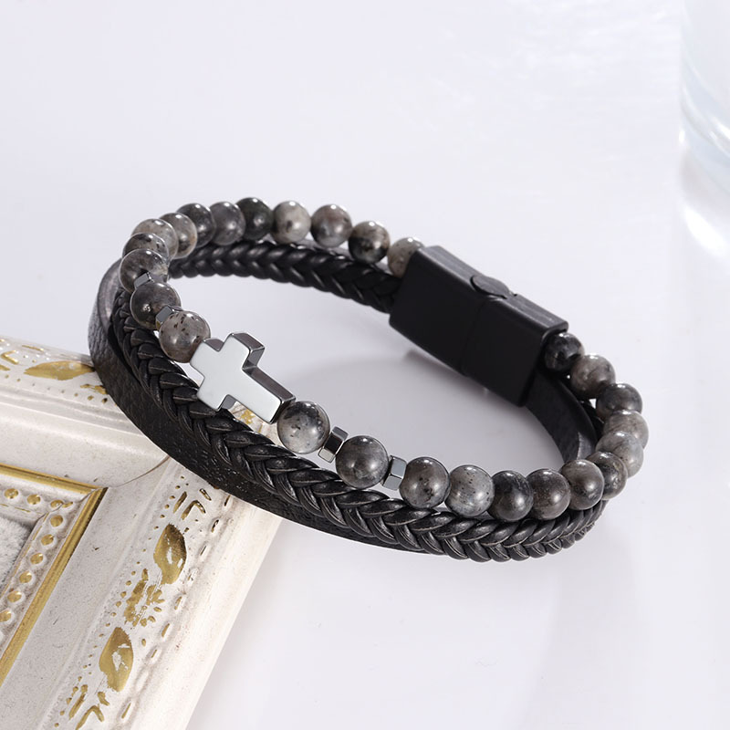 Commute Cross Pu Leather Natural Stone Copper Unisex Bracelets display picture 2