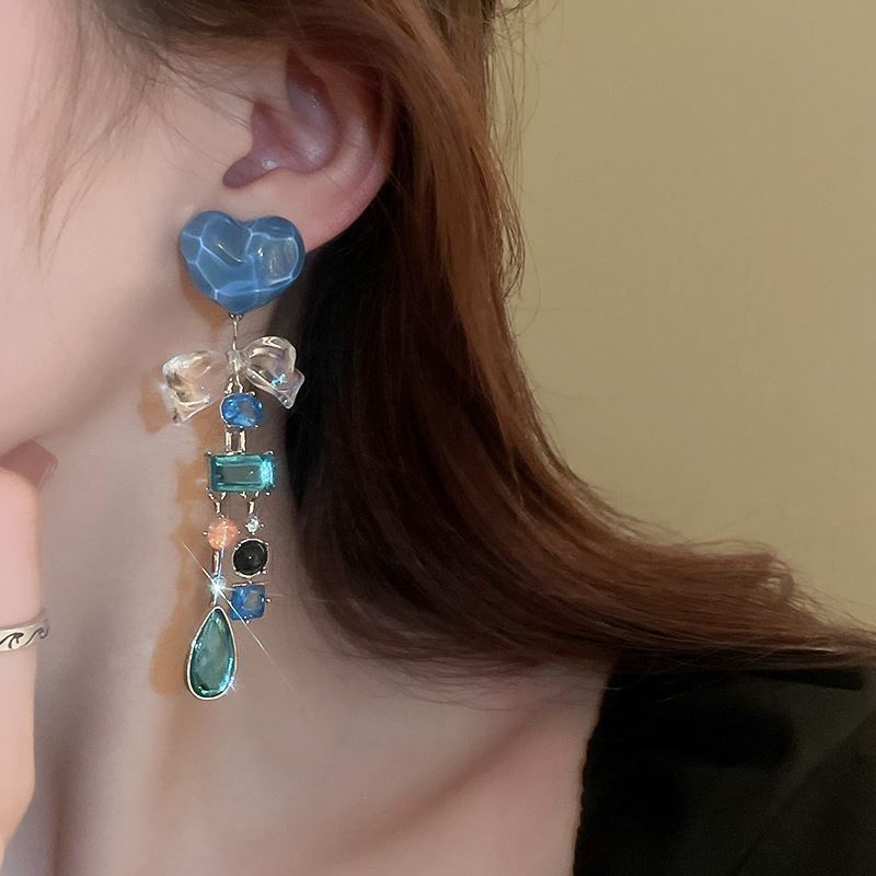 1 Paire Style Coréen Forme De Cœur Incruster Perlé Cristal Boucles D'oreilles display picture 2