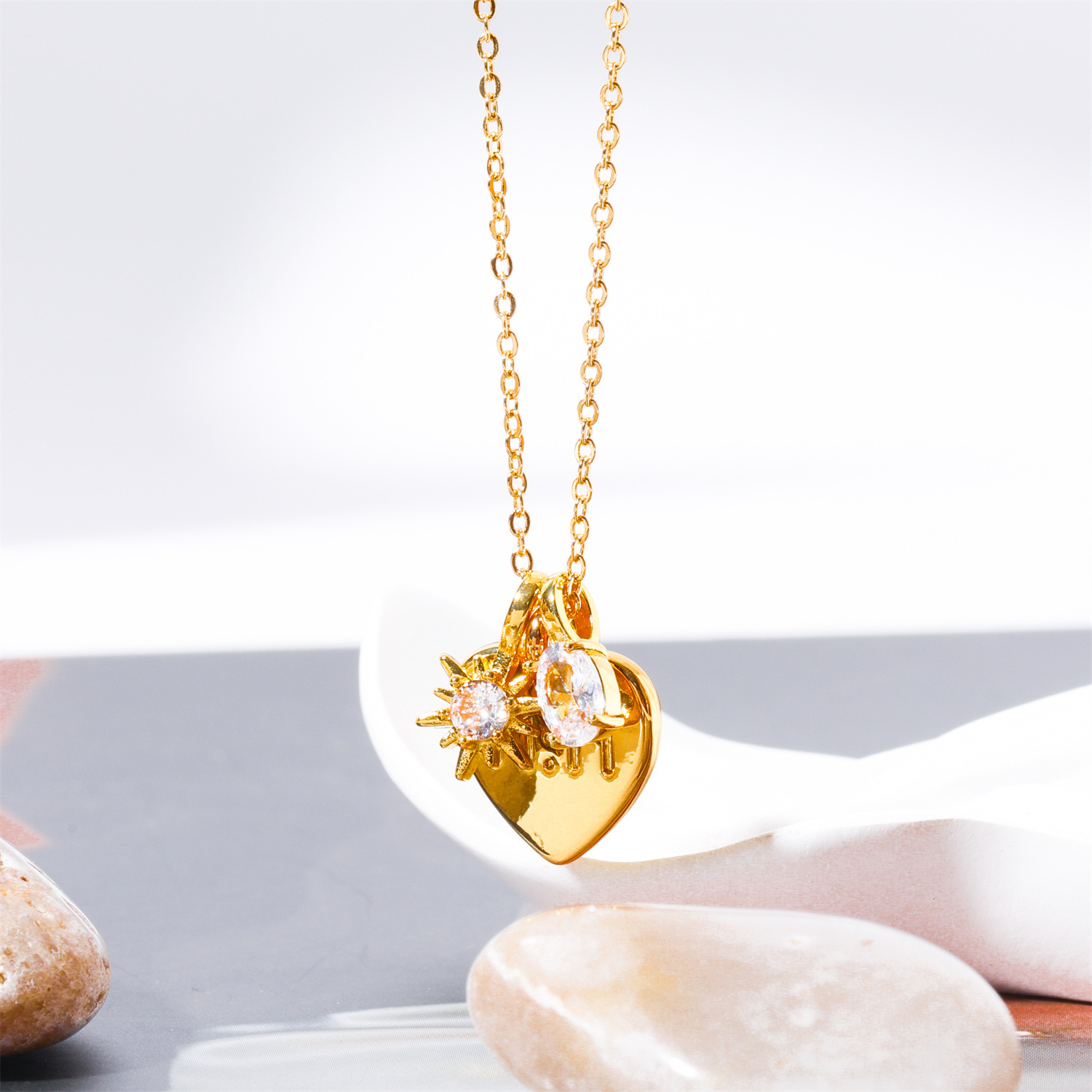 Ig Style Letter Number Heart Shape Copper Gold Plated Zircon Pendant Necklace In Bulk display picture 2