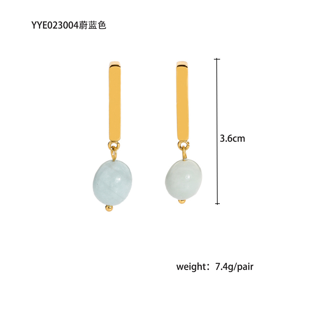 1 Pair Solid Color Plating Inlay 304 Stainless Steel Natural Stone Natural Stone 18K Gold Plated Drop Earrings display picture 4