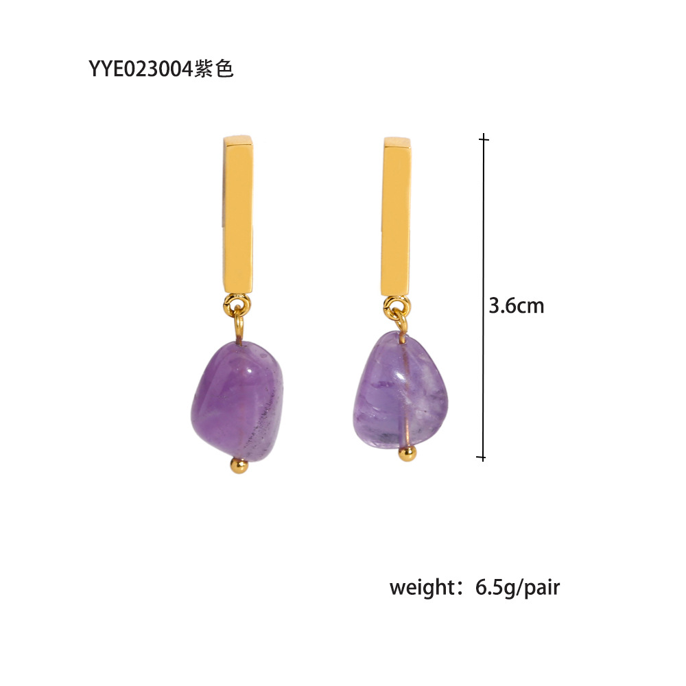 1 Pair Solid Color Plating Inlay 304 Stainless Steel Natural Stone Natural Stone 18K Gold Plated Drop Earrings display picture 7