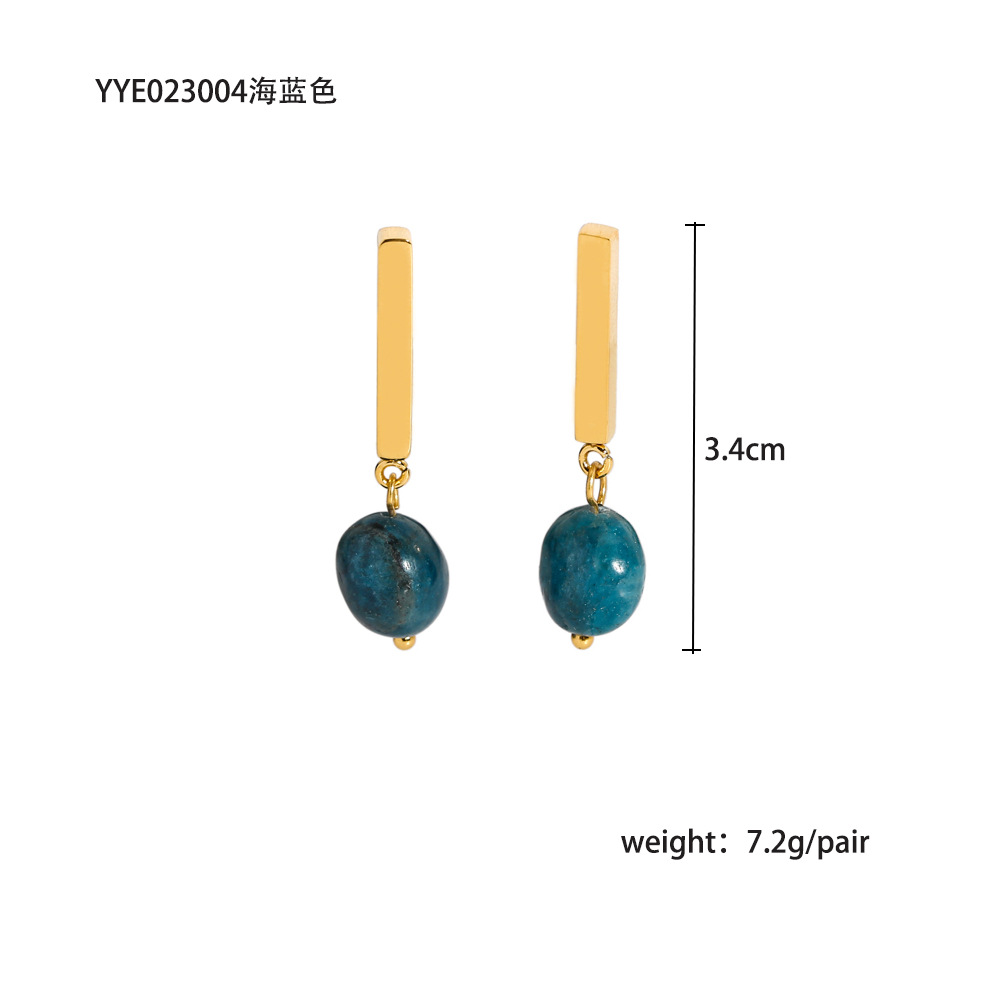 1 Pair Solid Color Plating Inlay 304 Stainless Steel Natural Stone Natural Stone 18K Gold Plated Drop Earrings display picture 5