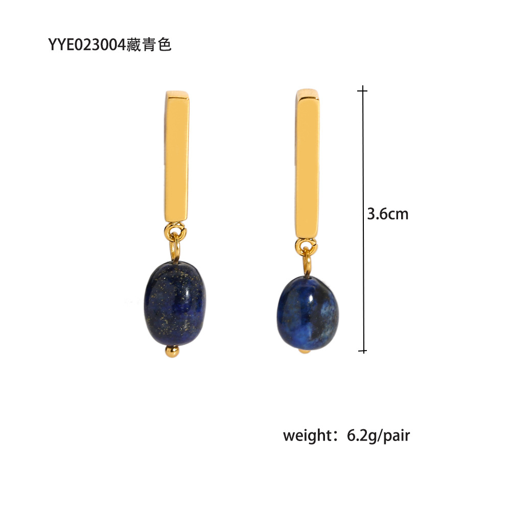 1 Pair Solid Color Plating Inlay 304 Stainless Steel Natural Stone Natural Stone 18K Gold Plated Drop Earrings display picture 6