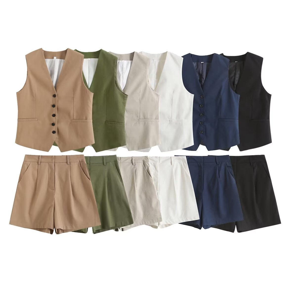 Women's Casual Solid Color Linen Polyester Button Shorts Sets display picture 5