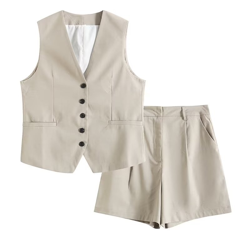 Women's Casual Solid Color Linen Polyester Button Shorts Sets display picture 10