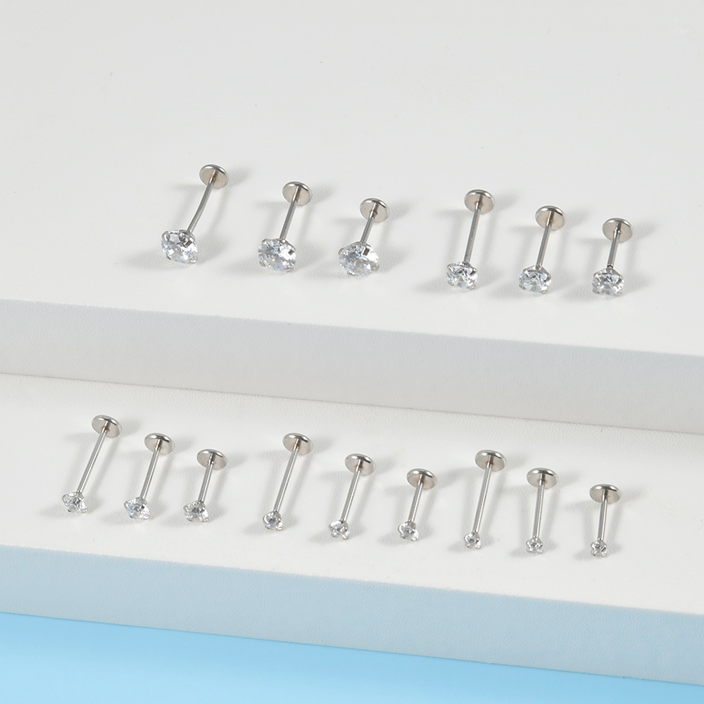 Simple Style Round Stainless Steel Plating Zircon Lip Stud display picture 7
