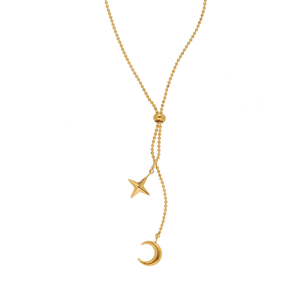 Edelstahl 304 18 Karat Vergoldet Französische Art Romantisch Quaste Stern Mond Halskette Mit Anhänger display picture 7