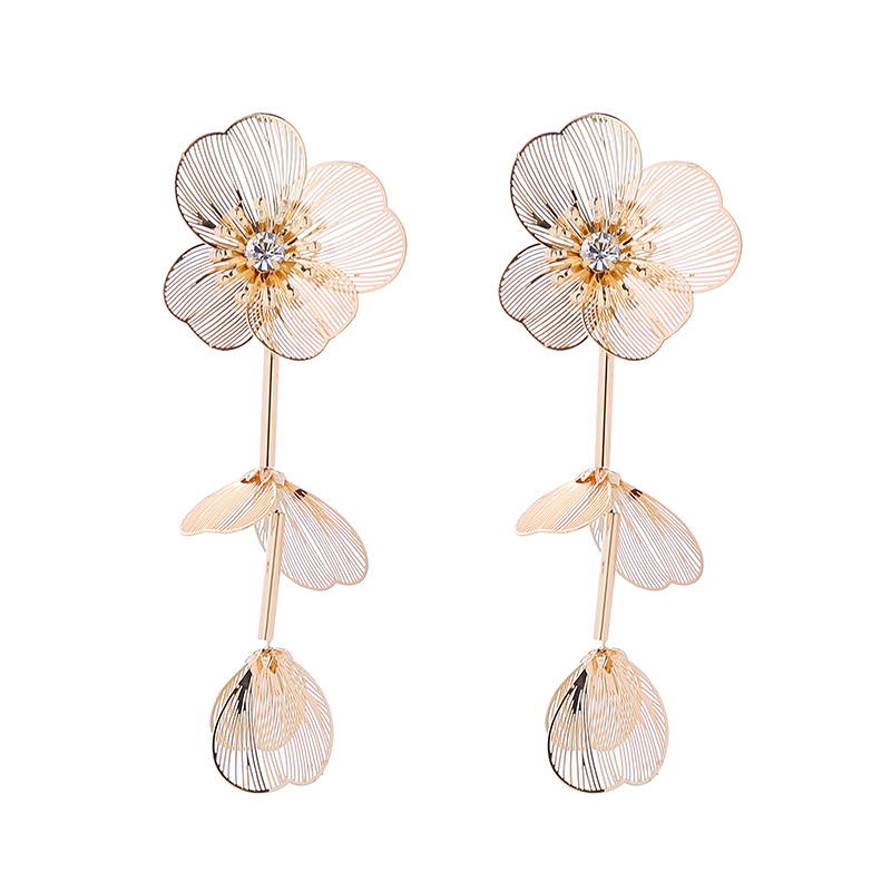1 Pair Elegant Luxurious Flower Inlay Alloy Rhinestones Drop Earrings display picture 6