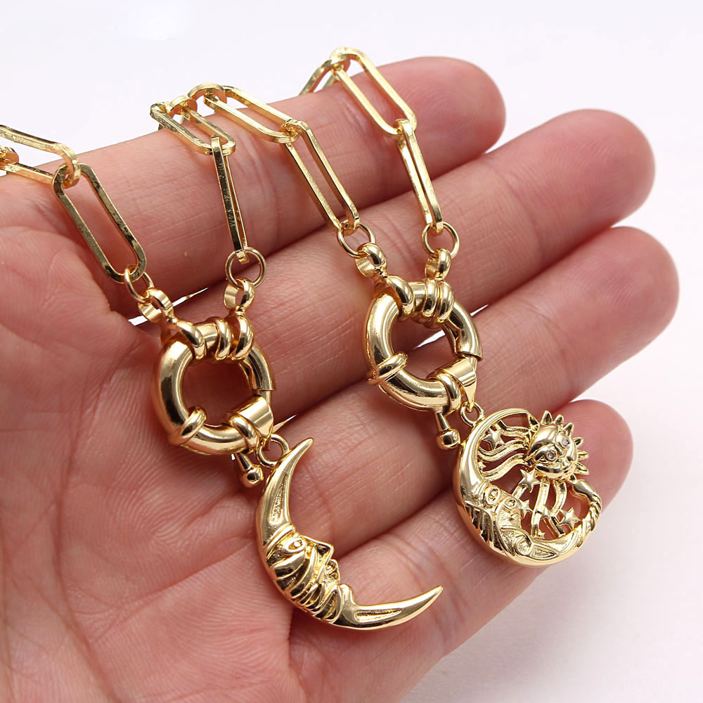Retro Sun Moon Copper Gold Plated Zircon Pendant Necklace In Bulk display picture 5