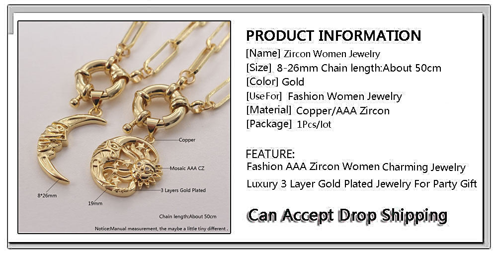 Retro Sun Moon Copper Gold Plated Zircon Pendant Necklace In Bulk display picture 4