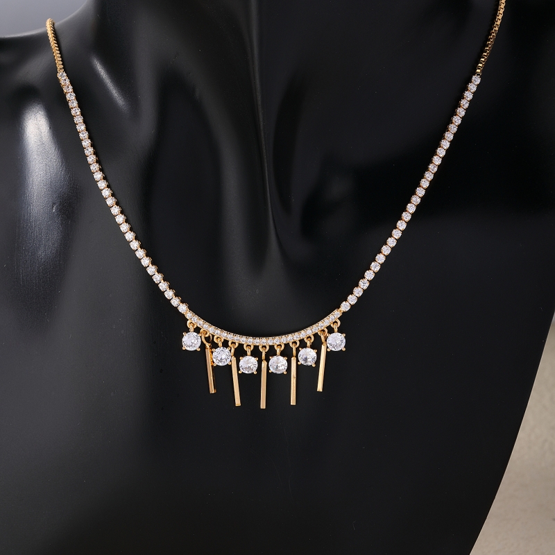 Wholesale Simple Style Square Tassel Copper Plating Chain Inlay K Gold Plated Rhodium Plated Zircon Pendant Necklace display picture 8