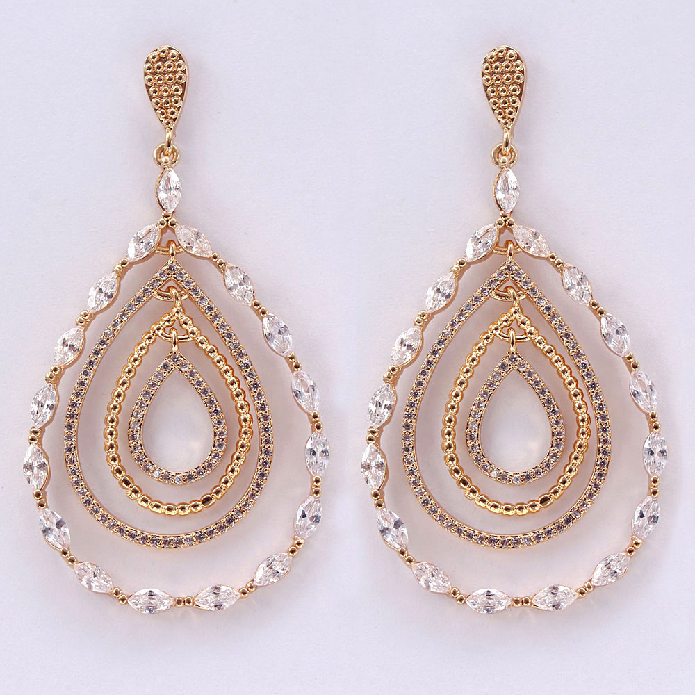 1 Pair Simple Style Water Droplets Plating Inlay Copper Zircon Gold Plated Drop Earrings display picture 1