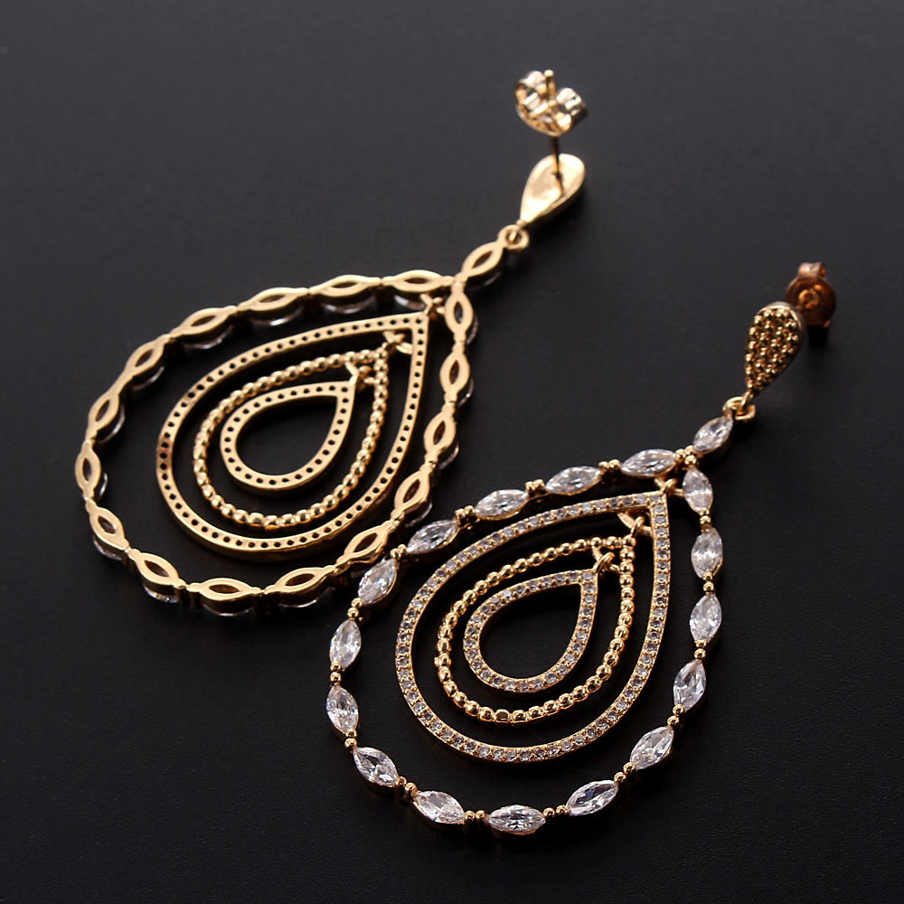 1 Pair Simple Style Water Droplets Plating Inlay Copper Zircon Gold Plated Drop Earrings display picture 2