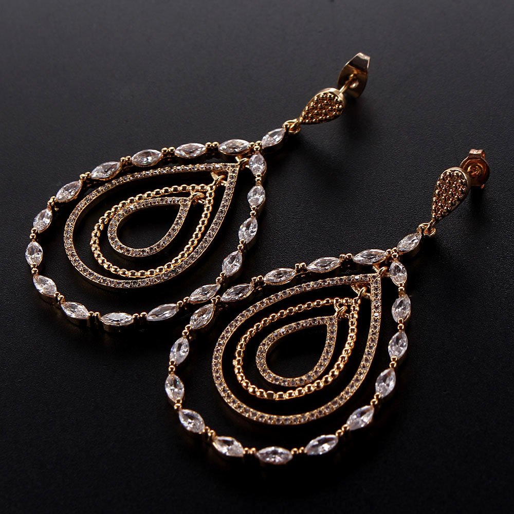 1 Pair Simple Style Water Droplets Plating Inlay Copper Zircon Gold Plated Drop Earrings display picture 7