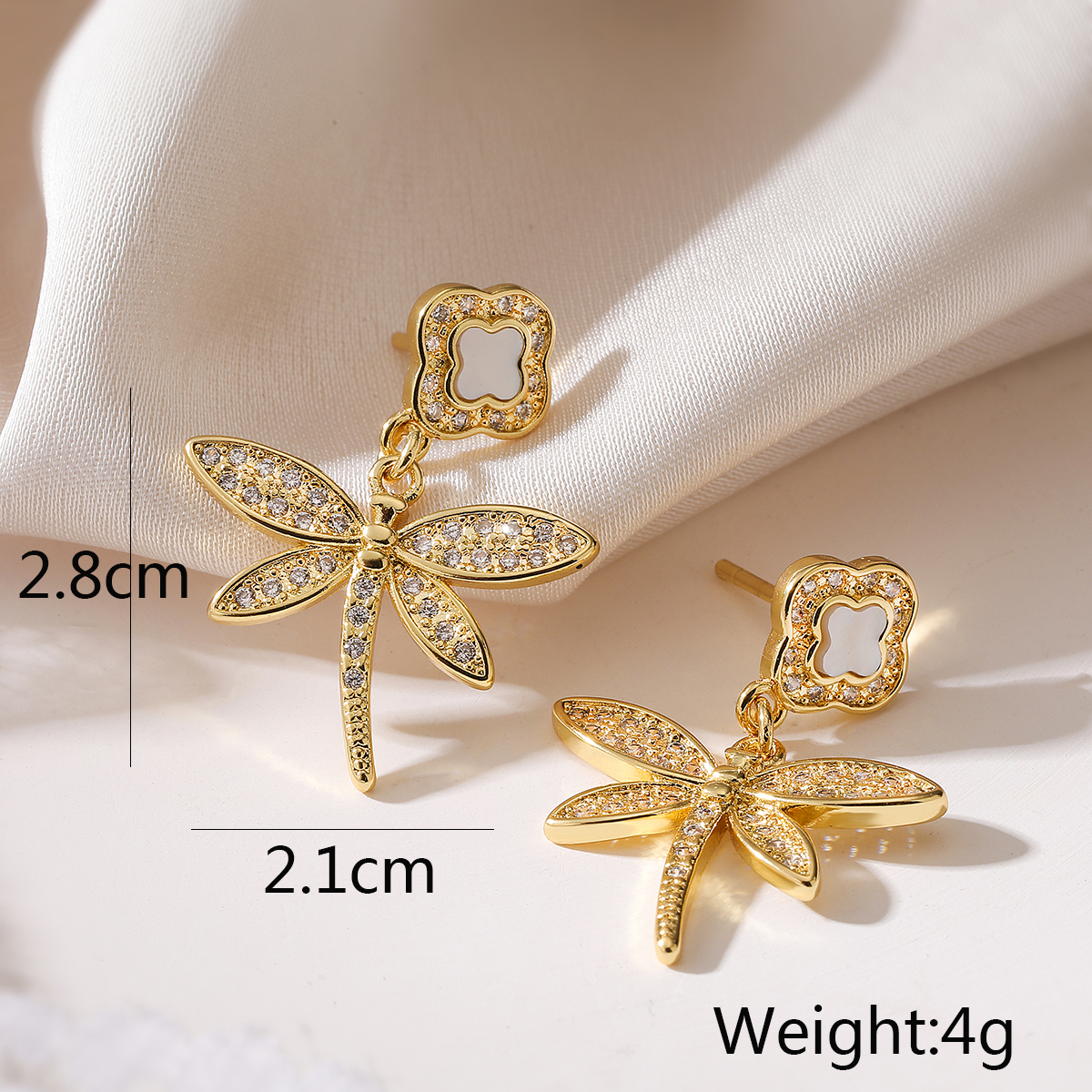 1 Pair Simple Style Commute Heart Shape Dragonfly Plating Inlay Copper Zircon 18k Gold Plated Drop Earrings display picture 2