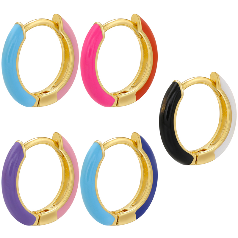 1 Pair Basic Simple Style Circle Round Enamel Plating Copper 18k Gold Plated Hoop Earrings display picture 6
