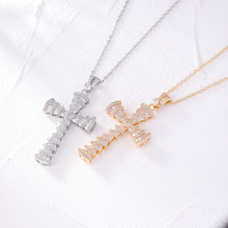 Wholesale Retro Simple Style Cross 304 Stainless Steel Copper Plating Inlay K Gold Plated Rhodium Plated Zircon Necklace Pendant display picture 1