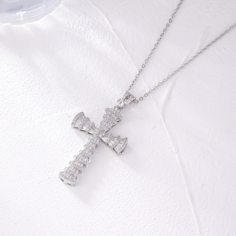 Wholesale Retro Simple Style Cross 304 Stainless Steel Copper Plating Inlay K Gold Plated Rhodium Plated Zircon Necklace Pendant display picture 3