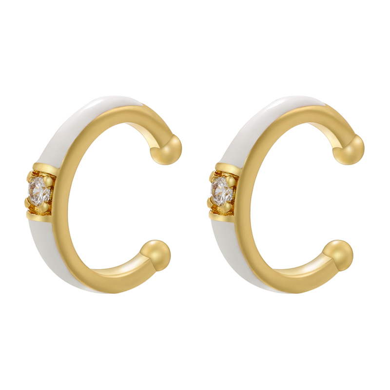 1 Pair Casual Elegant Simple Style C Shape Enamel Plating Inlay Copper Zircon 18k Gold Plated Ear Cuffs display picture 4