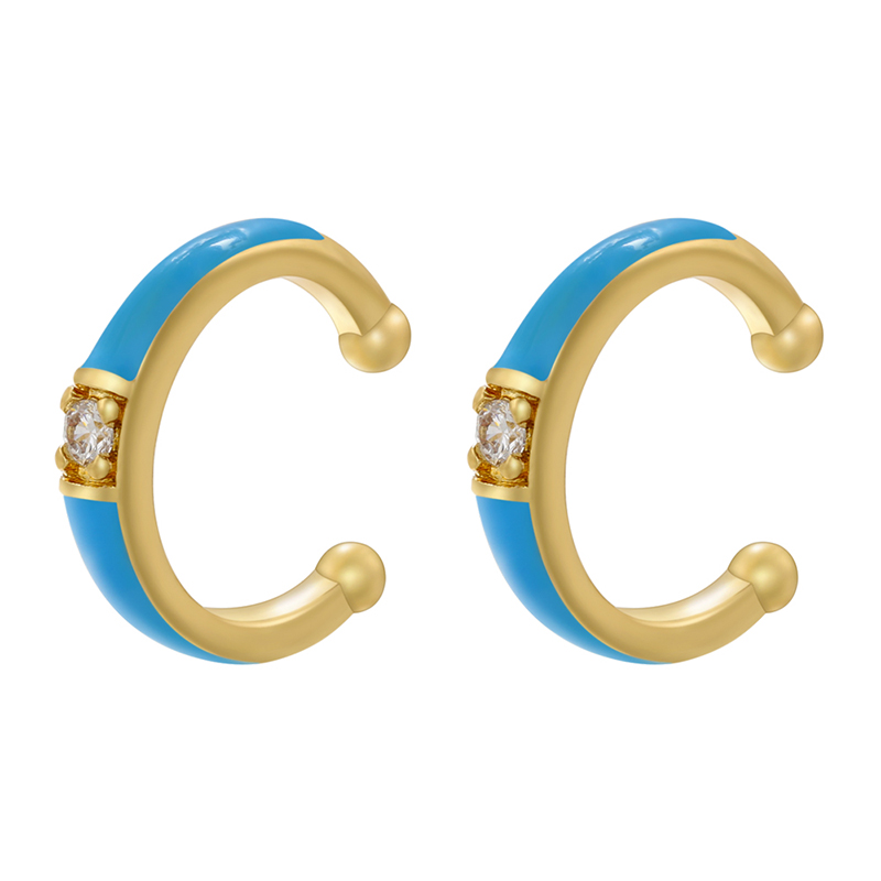 1 Pair Casual Elegant Simple Style C Shape Enamel Plating Inlay Copper Zircon 18k Gold Plated Ear Cuffs display picture 3