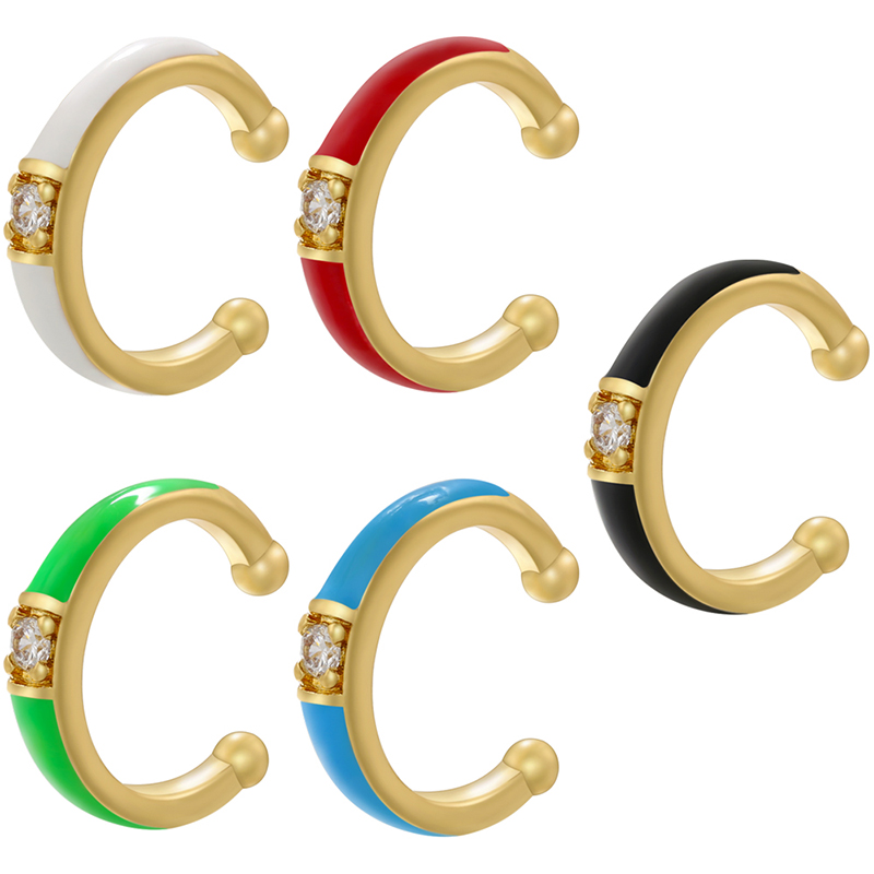 1 Pair Casual Elegant Simple Style C Shape Enamel Plating Inlay Copper Zircon 18k Gold Plated Ear Cuffs display picture 6