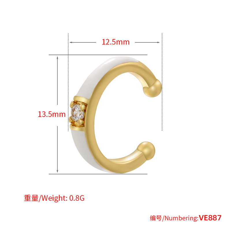 1 Pair Casual Elegant Simple Style C Shape Enamel Plating Inlay Copper Zircon 18k Gold Plated Ear Cuffs display picture 7