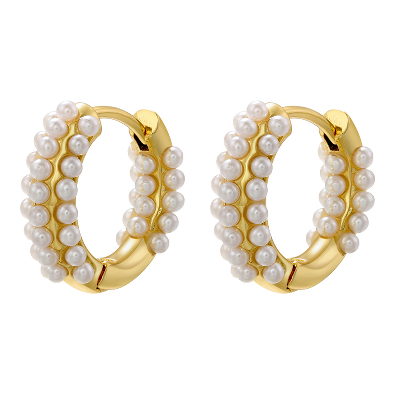 1 Pair Casual Elegant Simple Style Round Plating Inlay Copper Pearl 18k Gold Plated Earrings display picture 2