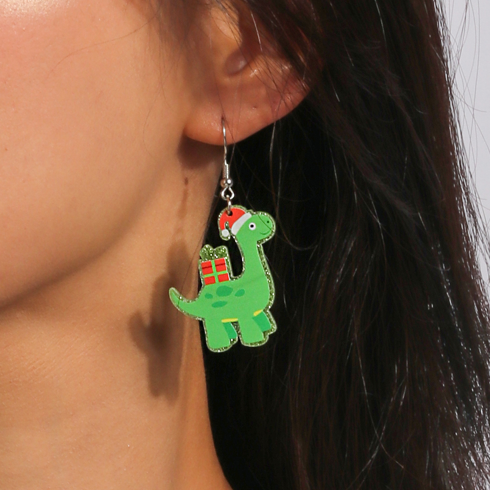 1 Pair Cute Christmas Hat Christmas Tree Dinosaur Zinc Alloy Drop Earrings display picture 9