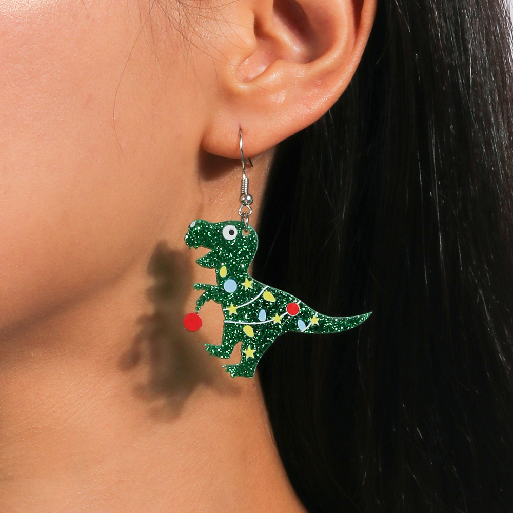 1 Pair Cute Christmas Hat Christmas Tree Dinosaur Zinc Alloy Drop Earrings display picture 8