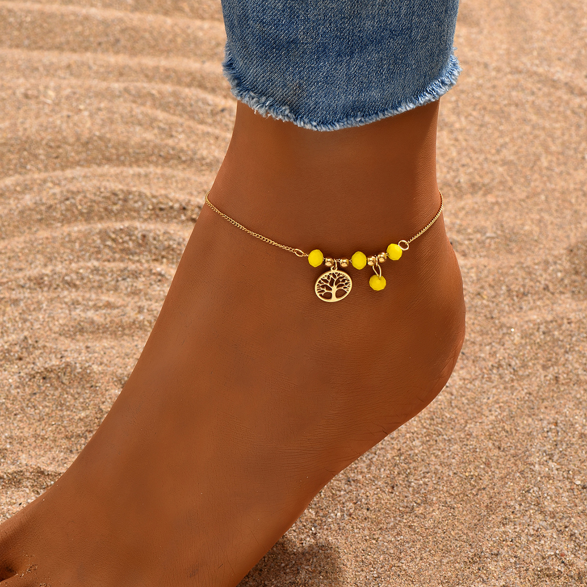 Vacation Bohemian Beach Tree 201 Stainless Steel Plastic Beaded Plating 18K Gold Plated Women's Anklet display picture 8