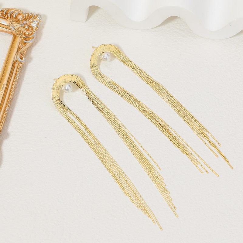 1 Pair Elegant Streetwear Tassel Polishing Plating Inlay Stainless Steel Copper Artificial Pearls Gold Plated Drop Earrings display picture 1