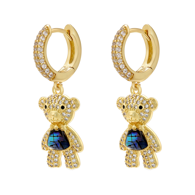 1 Paire Décontractée Élégant Sucré Ours Forme De Cœur Placage Incruster Le Cuivre Perles Artificielles Coquille Zircon Plaqué Or 18k Boucles D'oreilles display picture 4