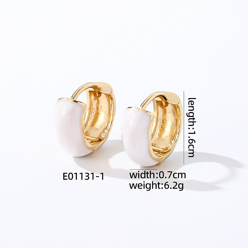 1 Pair Casual Sweet Simple Style Round Enamel Copper K Gold Plated Hoop Earrings display picture 3