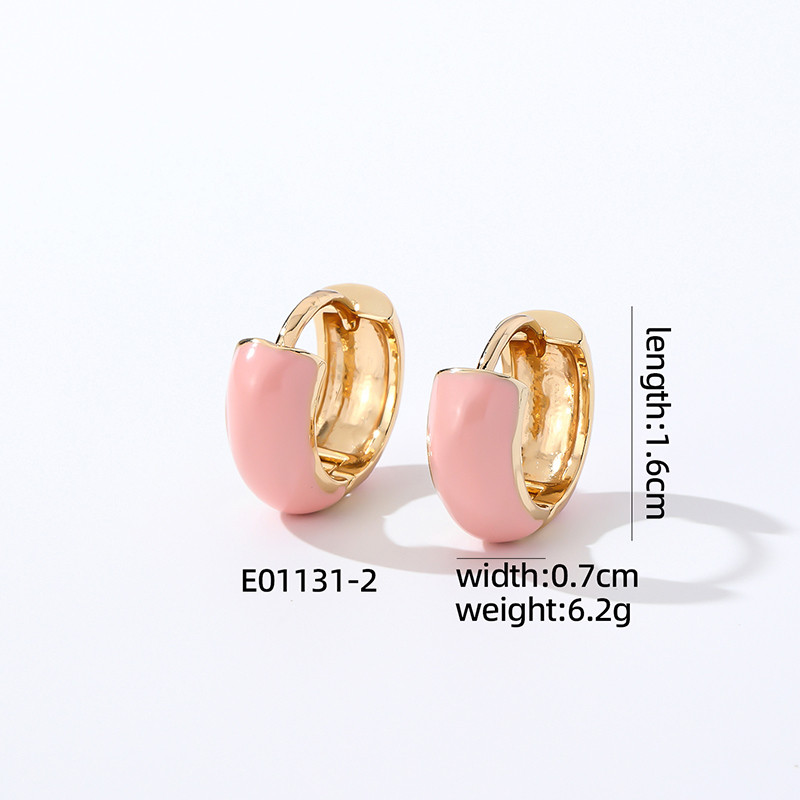 1 Pair Casual Sweet Simple Style Round Enamel Copper K Gold Plated Hoop Earrings display picture 2