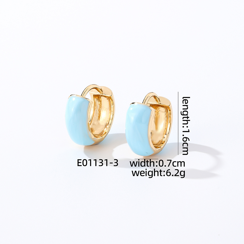 1 Pair Casual Sweet Simple Style Round Enamel Copper K Gold Plated Hoop Earrings display picture 1