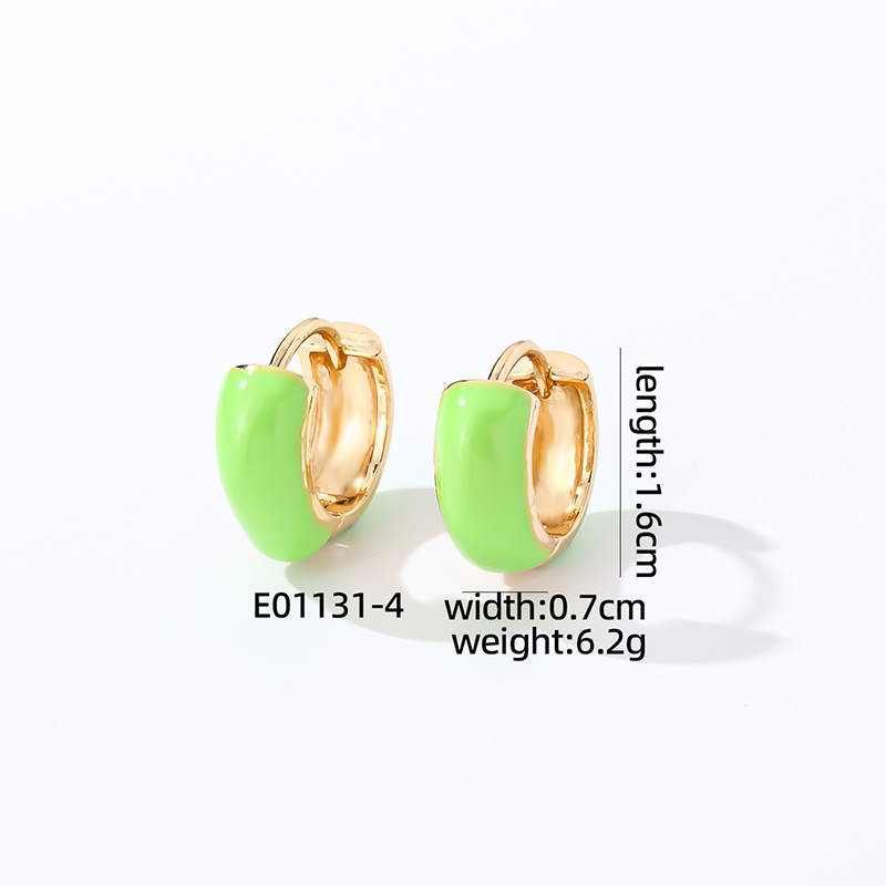1 Pair Casual Sweet Simple Style Round Enamel Copper K Gold Plated Hoop Earrings display picture 4