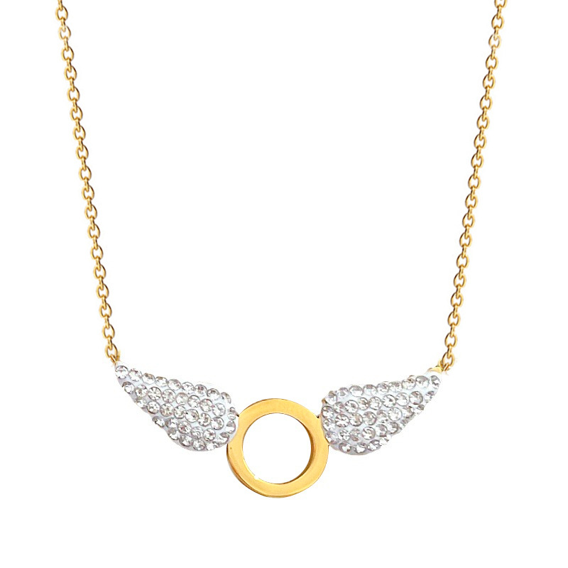 Titanium Steel Sweet Inlay Wings Artificial Gemstones Pendant Necklace display picture 1