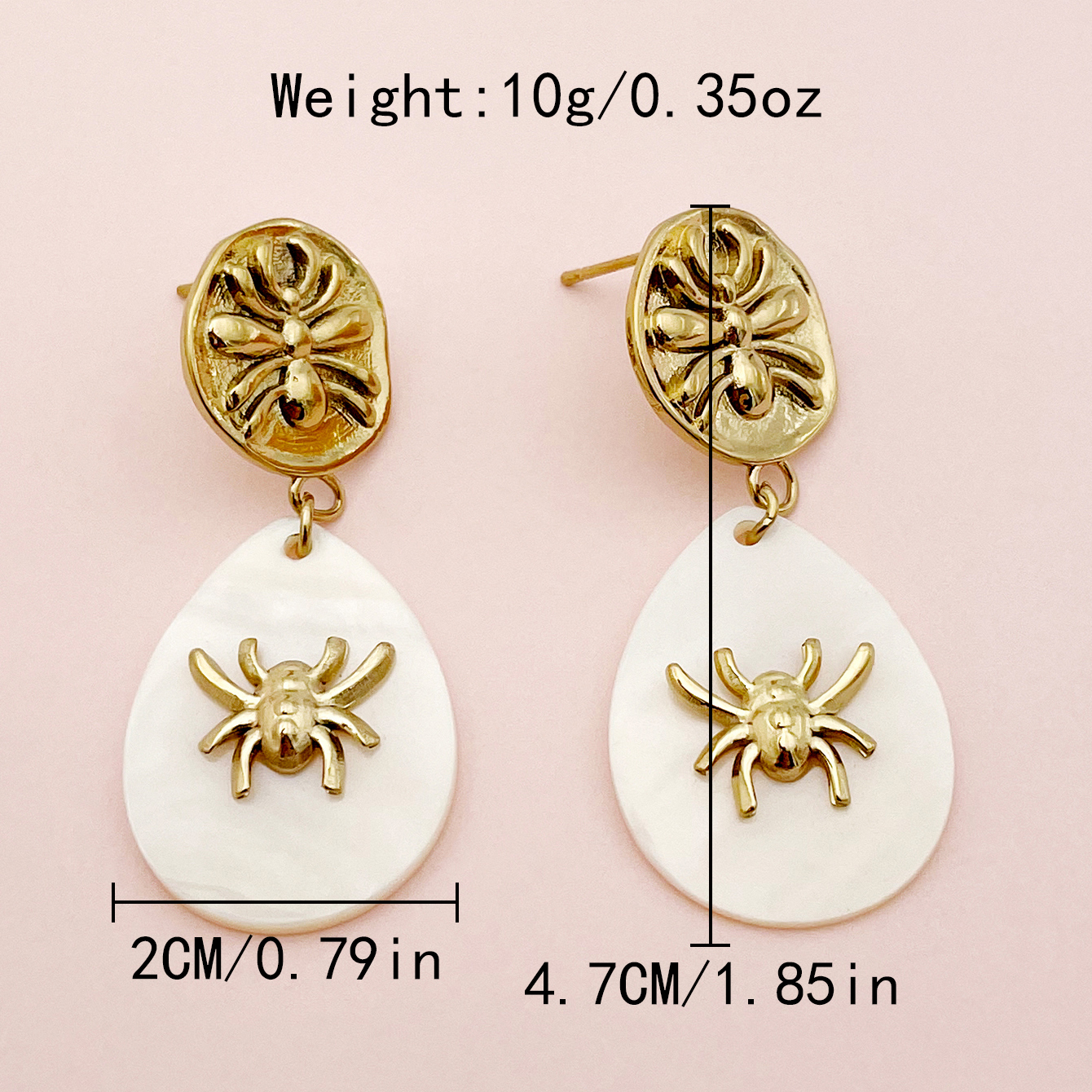 1 Pair Nordic Style Classical Spider Plating 304 Stainless Steel Shell 14K Gold Plated Drop Earrings display picture 3