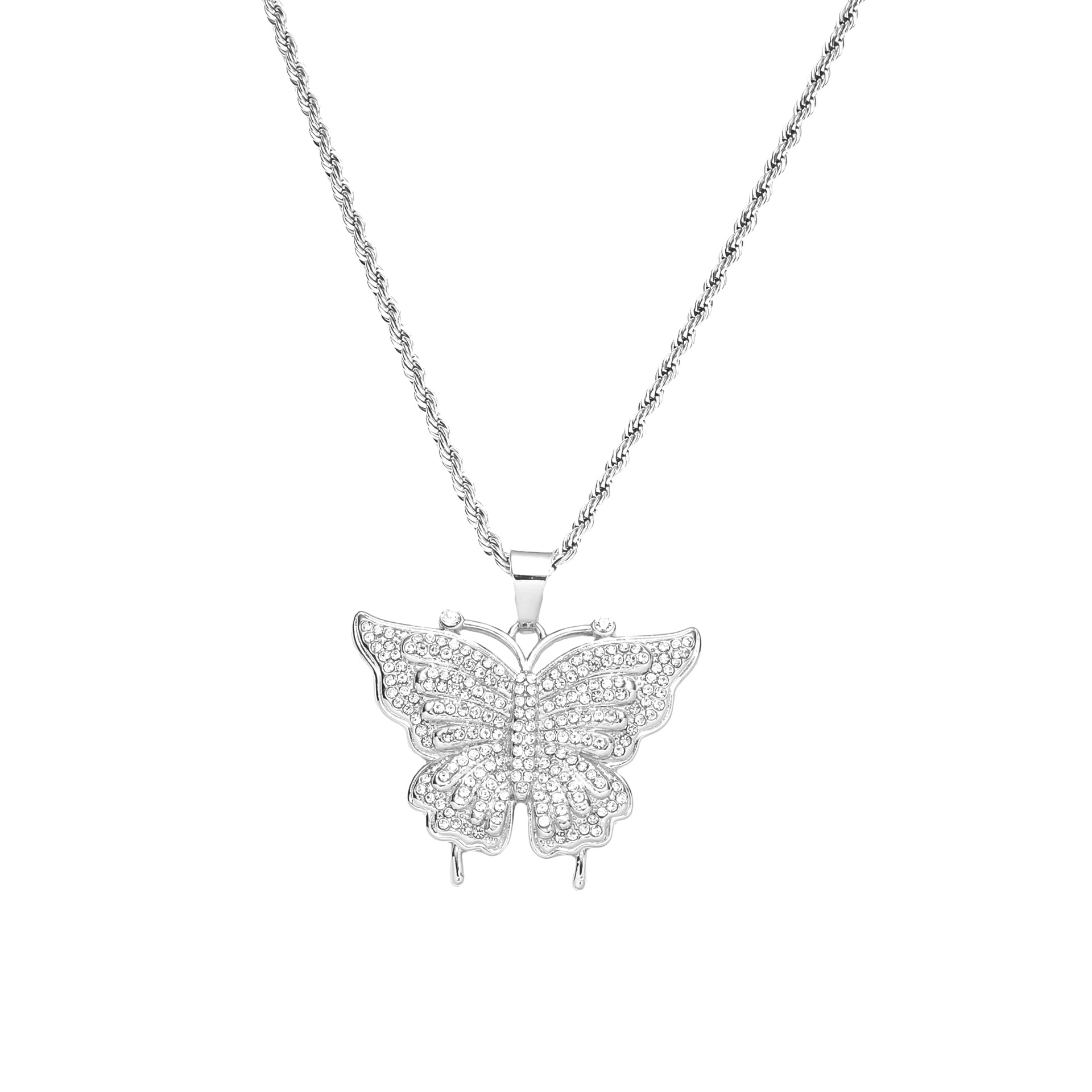 Hip-hop Insect Butterfly Stainless Steel Alloy Inlay Rhinestones Unisex Pendant Necklace display picture 2