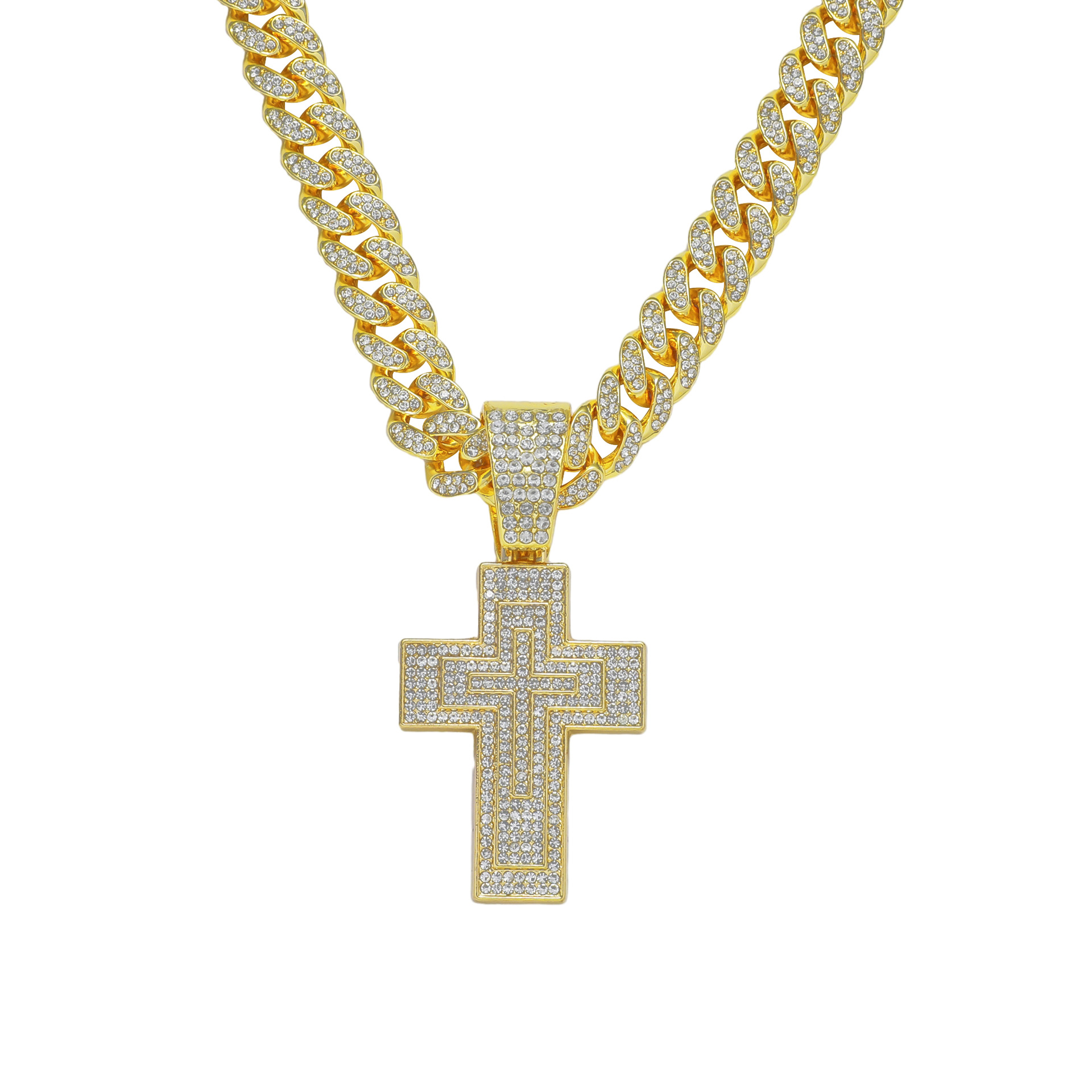Hip-hop Cross Alloy Inlay Rhinestones Men's Pendant Necklace display picture 1