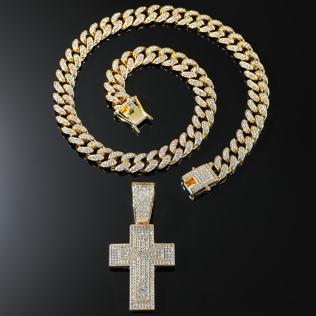 Hip Hop Cruzar Aleación Embutido Diamantes De Imitación Hombres Collar Colgante display picture 5