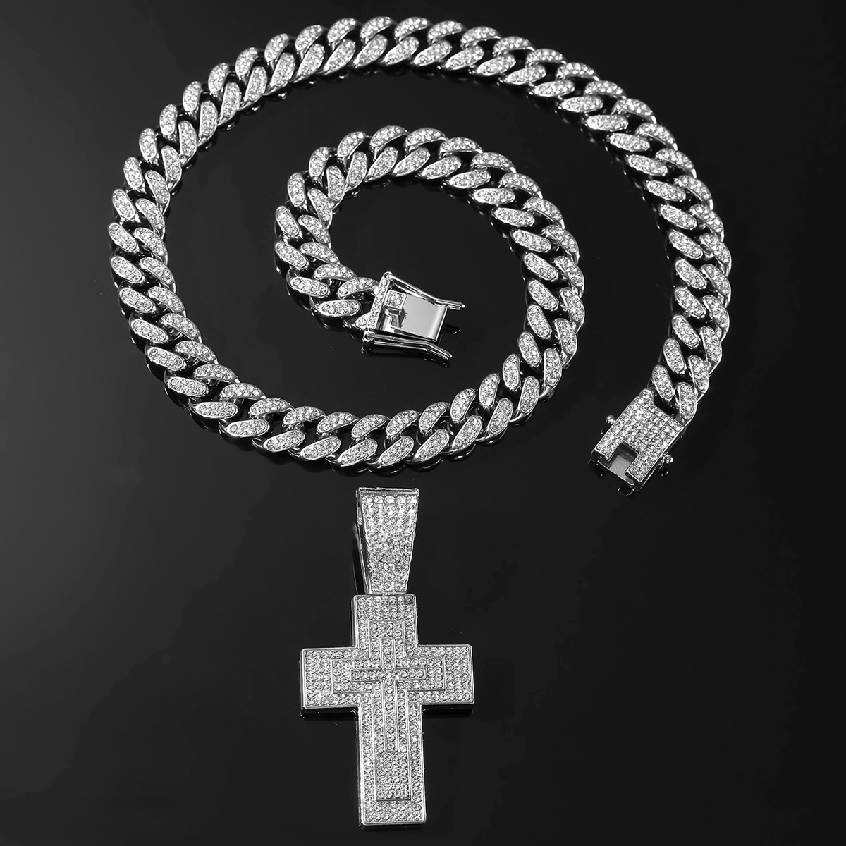 Hip-hop Cross Alloy Inlay Rhinestones Men's Pendant Necklace display picture 9